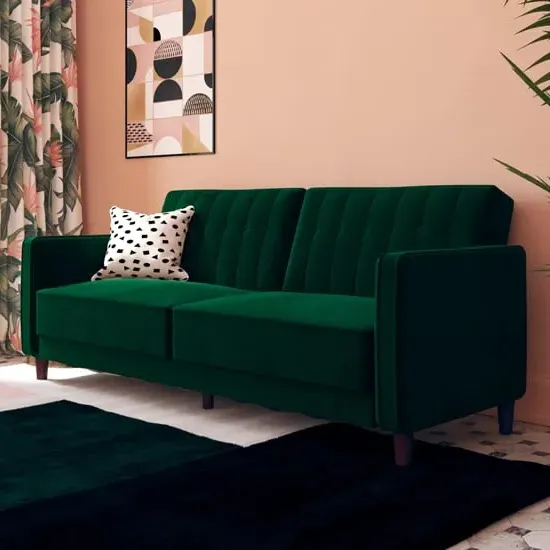 Pina Sofa Bed with Wooden Legs - Green, Velvet