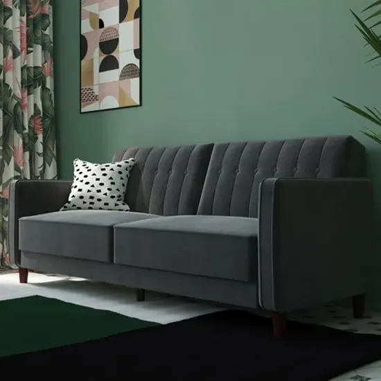 Pina Sofa Bed with Wooden Legs - Grey, Velvet