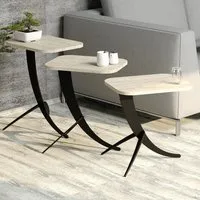 Pion Nesting Side Tables with Black Metal Legs - Travertine Marble Effect alternate view