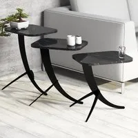 Pion Nesting Side Tables with Metal Legs - Black Marble Effect alternate view