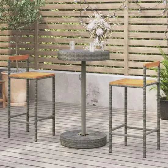 Piper 3 Piece Garden Bar Set - Grey, Poly Rattan image
