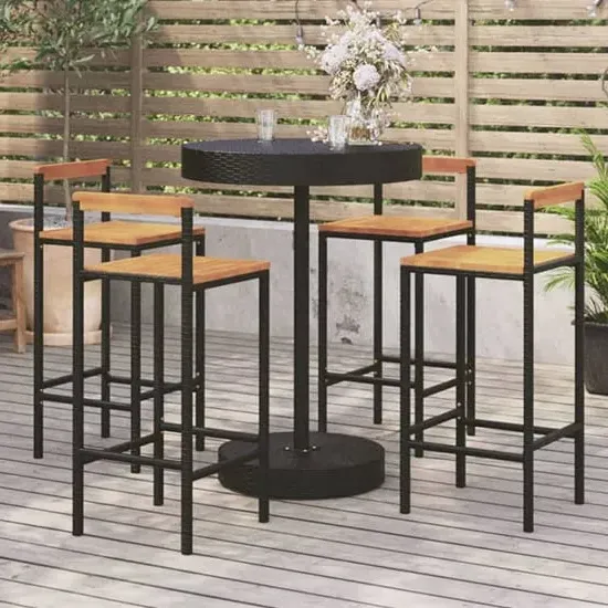 Piper 5 Piece Garden Bar Set - Black, Poly Rattan
