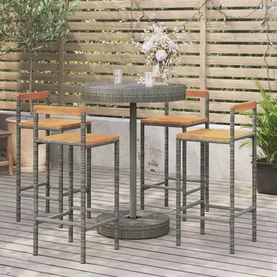 Piper 5 Piece Garden Bar Set - Grey, Poly Rattan