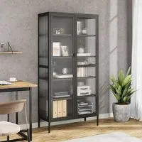 Piper Display Cabinet with 2 Doors - Black, Glass Steel