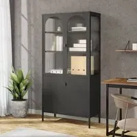 Piper Display Cabinet with 4 Doors - Black, Glass Steel
