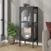 Piper Storage Cabinet with 1 Door - Black, Glass Steel