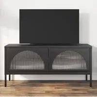 Piper TV Stand with 2 Doors - Black, Glass Steel