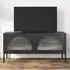 Piper TV Stand with 2 Doors - Black, Glass Steel