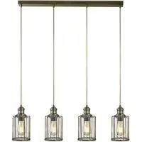 Pips 4-Light Bar Pendant Light - Antique Brass, Glass