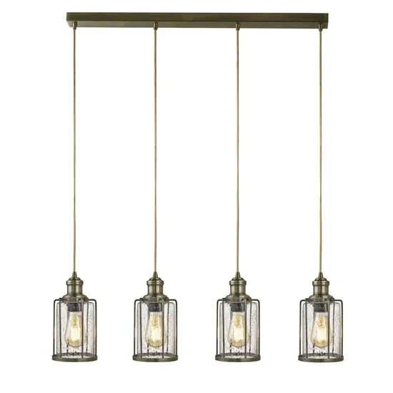 Pips 4-Light Bar Pendant Light - Antique Brass, Glass