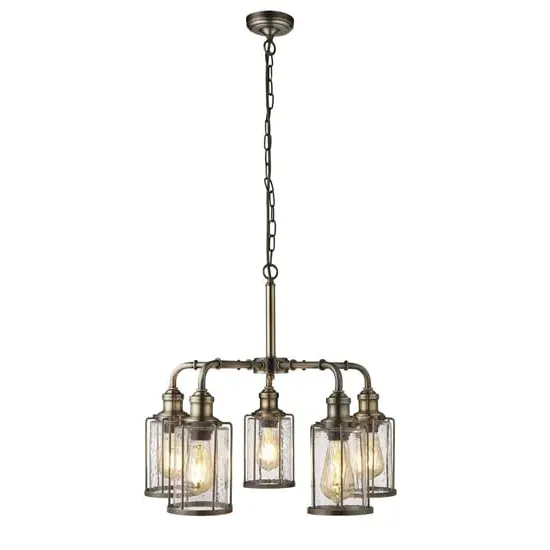Pips 5-Light Bar Pendant Light - Antique Brass, Glass