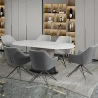 Piran Sintered Stone Dining Table with 6 Chairs - White, Grey