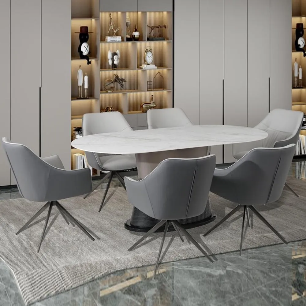 Piran Sintered Stone Dining Table with 6 Chairs - White, Grey image