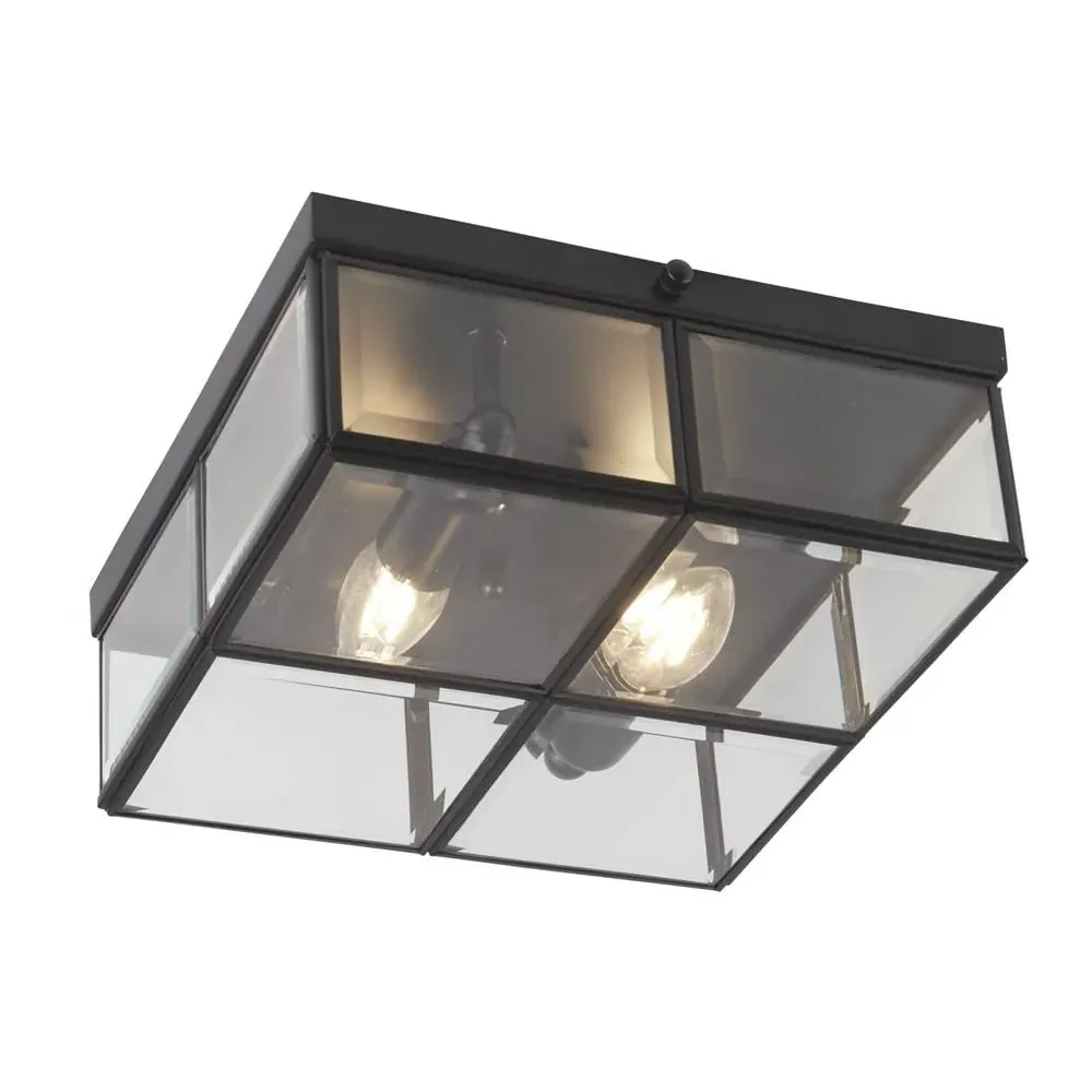 Pisa 2 Light Flush Ceiling Light - Black, Glass