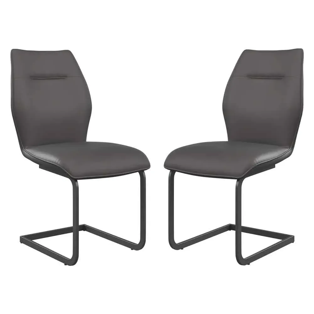 Pisar Dining Chairs with Metal Legs, Pair - Grey, Faux Leather product