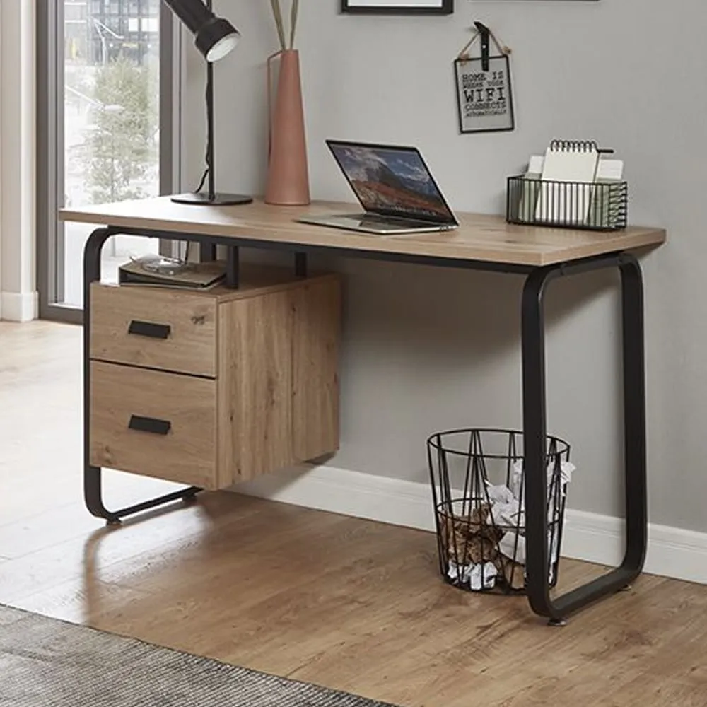 Pittsburg Laptop Desk with 2 Drawers - Oak, Black
