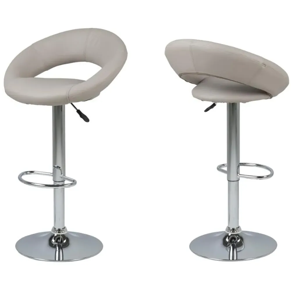 Plano Bar Stools with Chrome Base, Pair - Taupe, PU Leather product