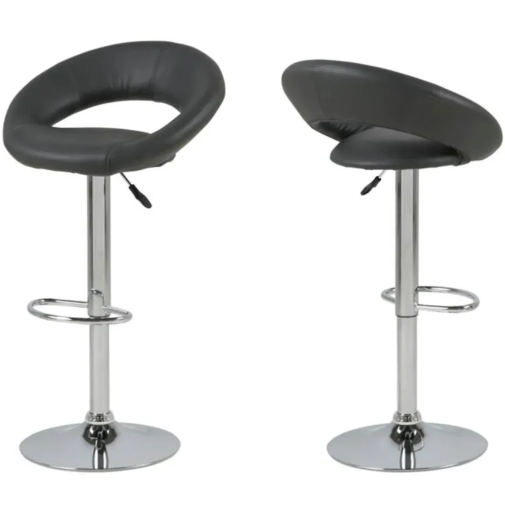 Plano Bar Stools with Gas Lift - Grey, PU Leather