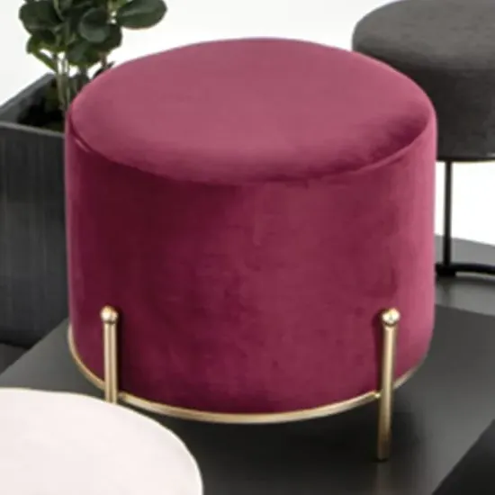 Plano Round Stool - Red, Velvet