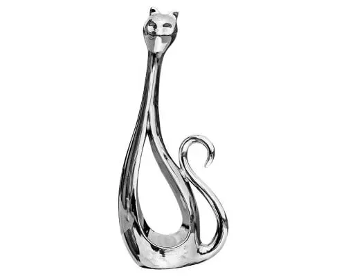 Platinum Tall Cat Sculpture - Silver, Ceramic product