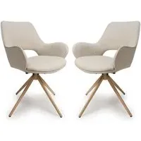 Playa Swivel Dining Chairs in Pair - Natural Fabric