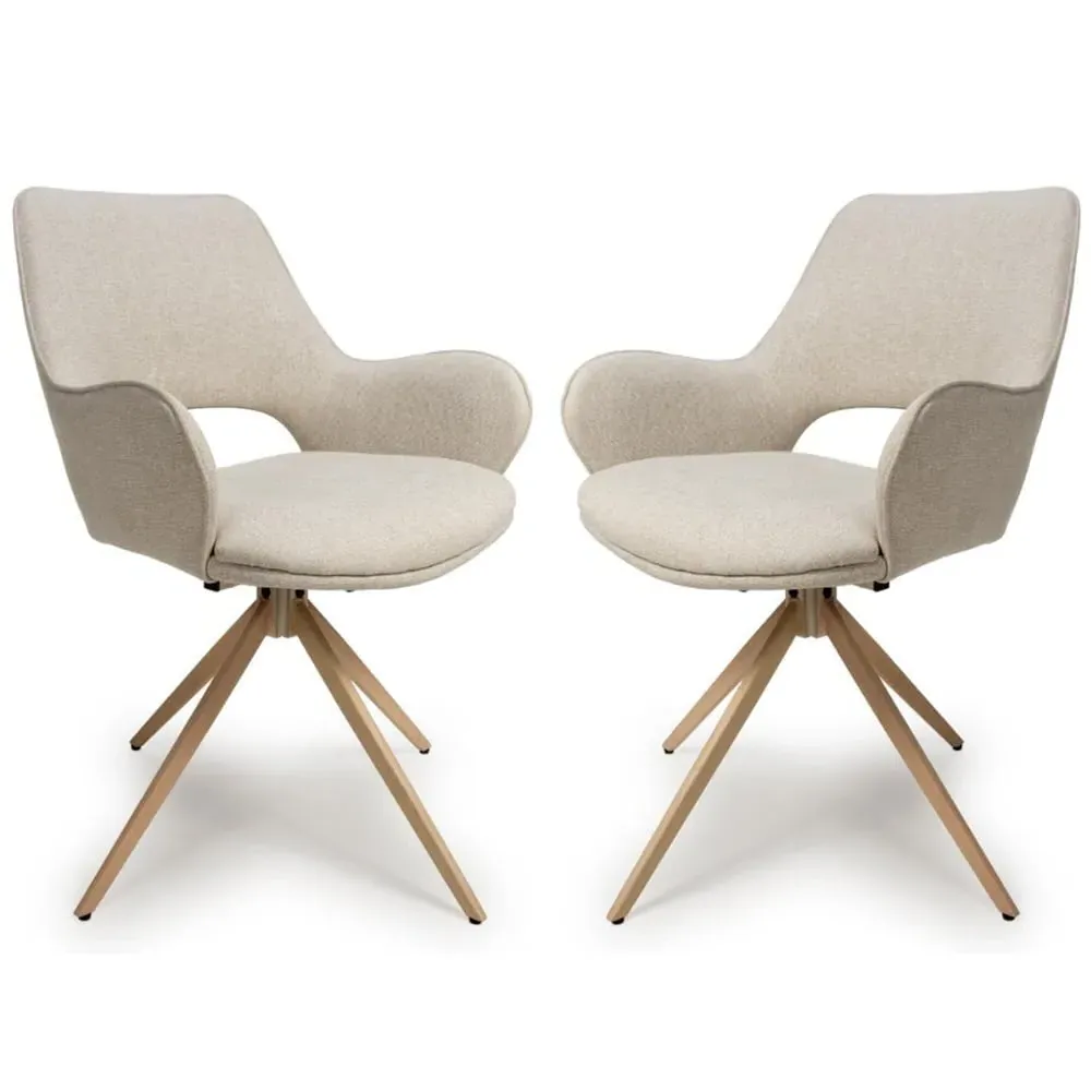 Playa Swivel Dining Chairs in Pair - Natural Fabric