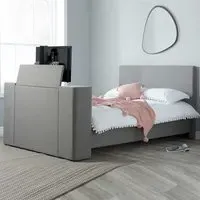 Plazas King Size TV Bed with Lift Mechanism - Grey, Fabric