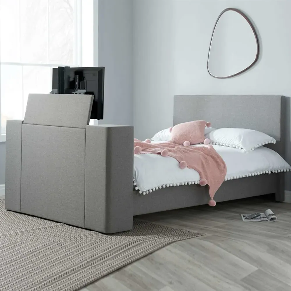 Plazas King Size TV Bed with Lift Mechanism - Grey, Fabric image