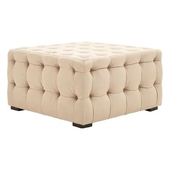 Poerava Upholstered Velvet Footstool - Beige image