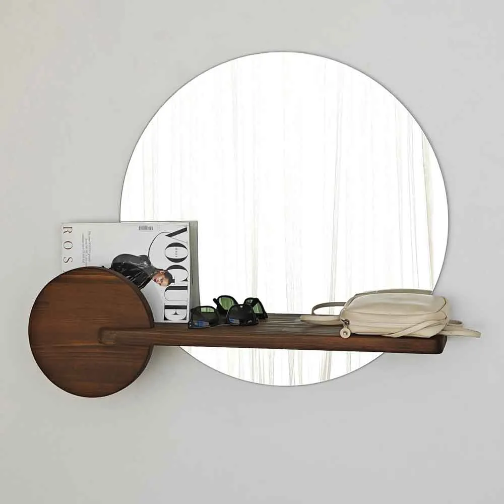 Points Glass Wall Mirror with Pine Wood Frame - Walnut product