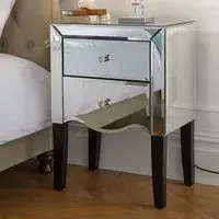 Polearm Mirrored Bedside Cabinet with 2 Drawers - Silver