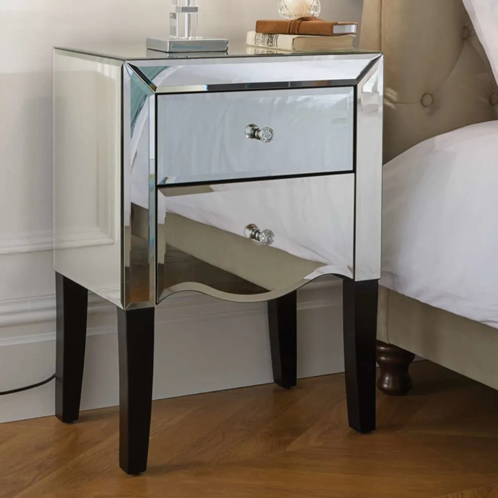 Polearm Mirrored Bedside Cabinet with 2 Drawers - Silver