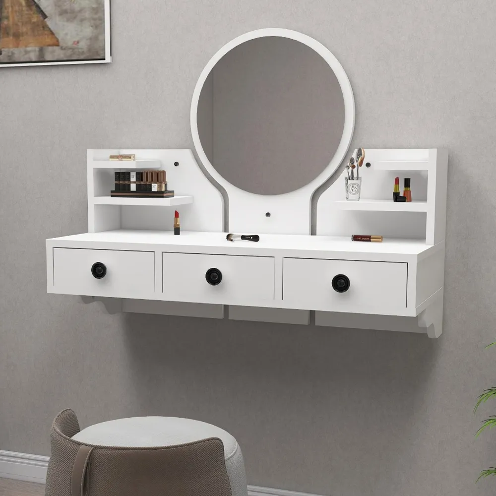 Polina Wall Mounted Dressing Table with Mirror - White product