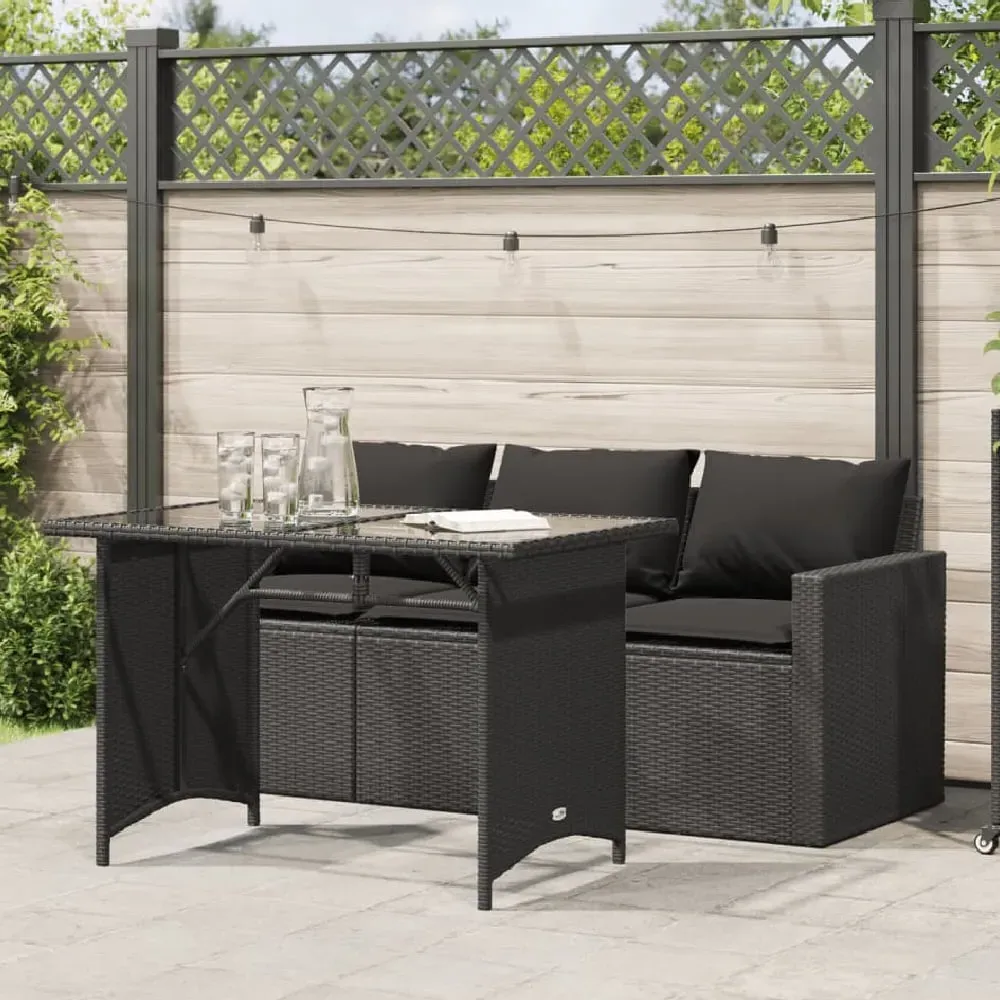 Ponce 3-Seater Outdoor Dining Set - Black, Rattan