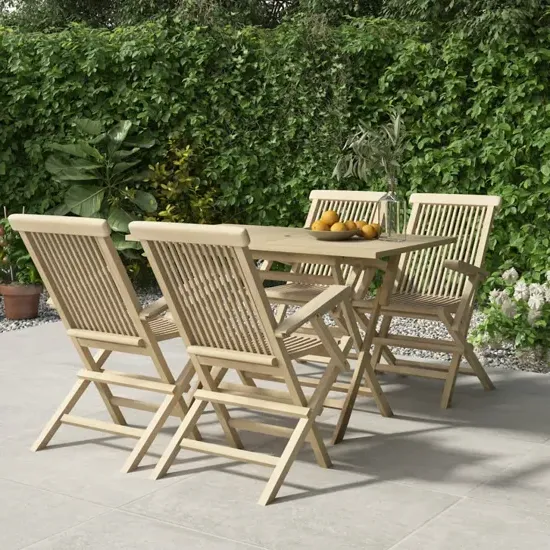 Ponoka 5-Piece Garden Dining Set - Grey, Solid Teak product