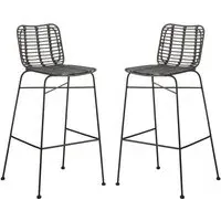 Ponoka Stacking Bar Stools Pair - Black, Rattan