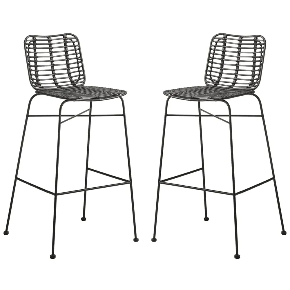 Ponoka Stacking Bar Stools Pair - Black, Rattan