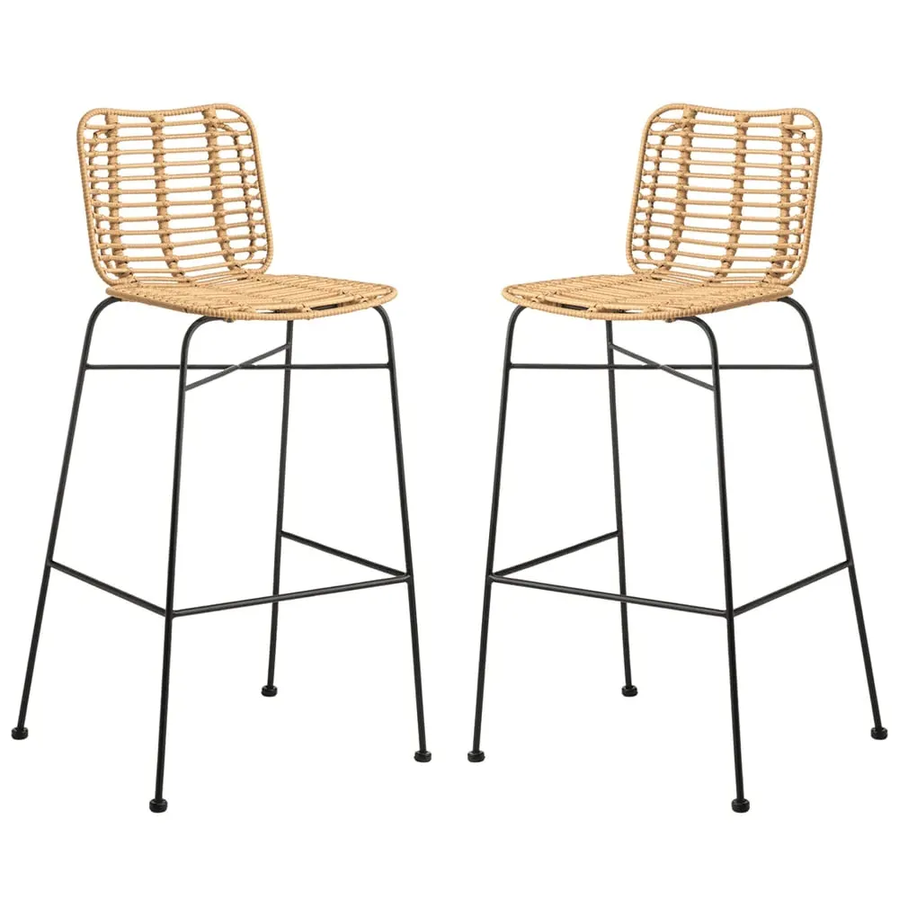 Ponoka Stacking Bar Stools Pair - Natural, Rattan