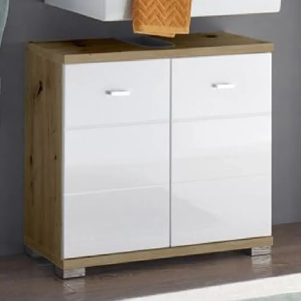 Ponoka Under Sink Cabinet with 2 Doors - White, Artisan Oak