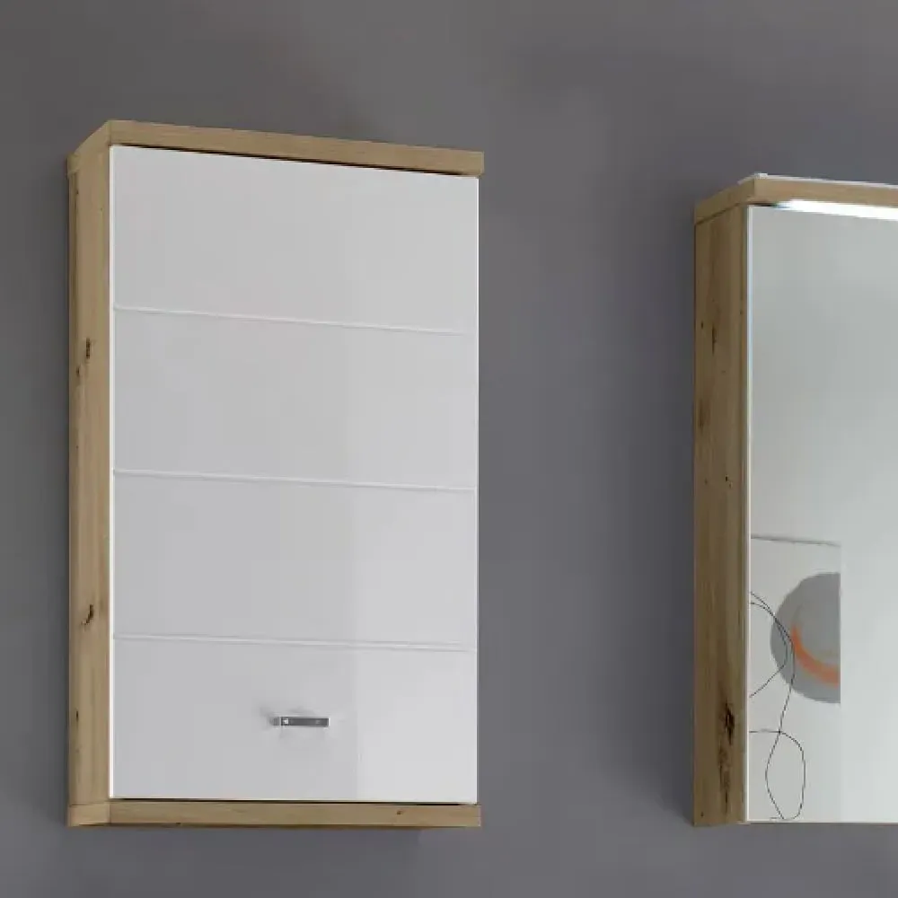 Ponoka Wall Cabinet with 1 Door - White, Artisan Oak image