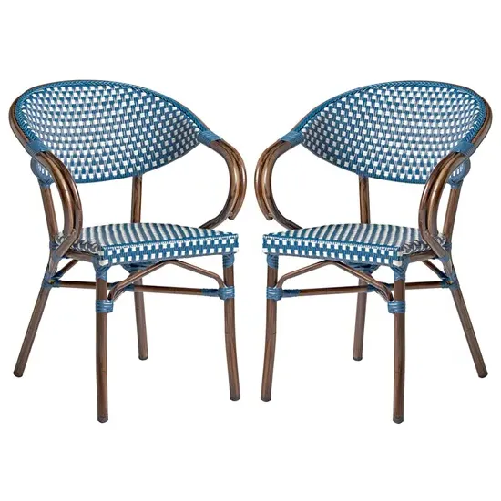 Ponte Outdoor Stacking Armchairs Pair - Blue, Wicker