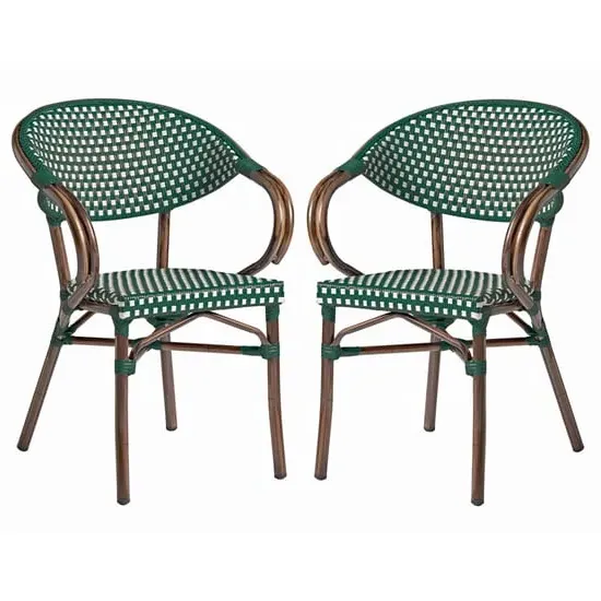 Ponte Outdoor Stacking Armchairs Pair - Green, Wicker