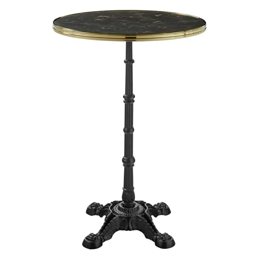 Pontiac 60cm Bar Height Table with Gold Rim - Black Marble, Wood