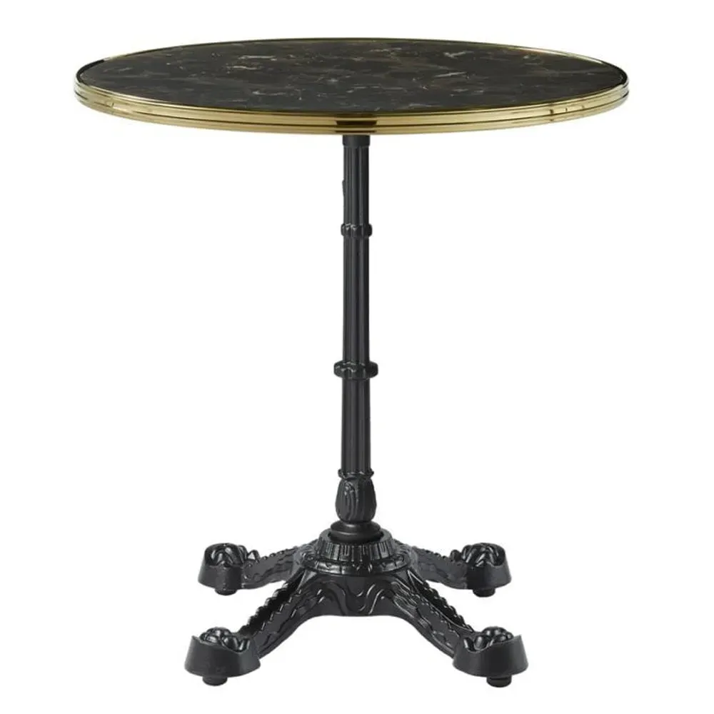 Pontiac 70cm Bistro Table with Gold Rim - Black Marble, Wood