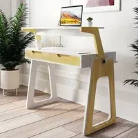 Poole High Gloss Laptop Desk with 2 Drawers - White, Oak