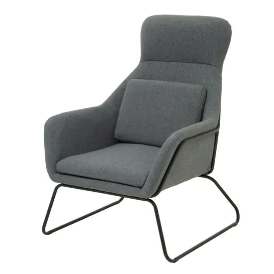 Porrima Armchair with Black Metal Frame - Grey, Fabric