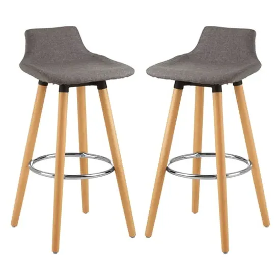 Porrima Bar Stools in Pair - Grey, Fabric