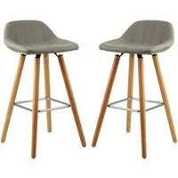 Porrima Bar Stools in Pair - Grey, Faux Leather