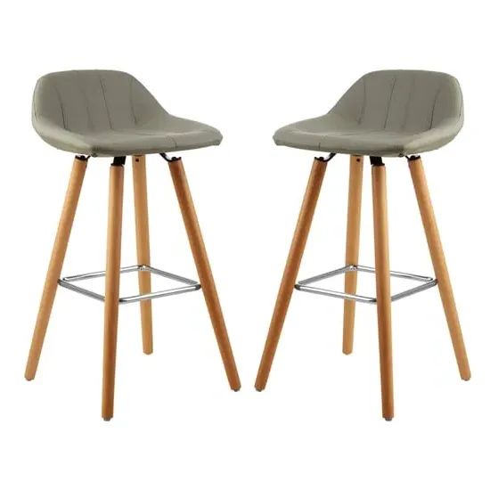 Porrima Bar Stools in Pair - Grey, Faux Leather