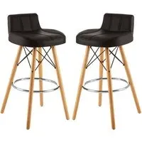 Porrima Bar Stools with Footrest - Black, Faux Leather